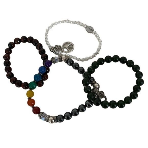 Stretch Beaded Bracelets Lot of 4 White Green Brown Chakra Colors $7 Add On - Picture 7 of 7